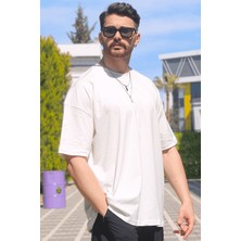 Eydamoon Erkek Beyaz Penye %10O Pamuk Oversize Rahat Kesim Kısa Kollu T-Shirt