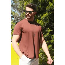 Eydamoon Erkek Kahverengi Kışlık T-Shirt %100 Pamuk Modal Ipeksi Kumaş Bisiklet Yaka Nefes Alabilen Doku