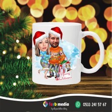 PremiumPort Özel Tasarımlı Noel ve Yılbaşı Temalı Çift Karikatür Kupa Seti