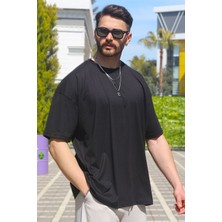 Eydamoon Erkek Siyah Oversize Süprem %100 Pamuk Kumaş Bisiklet Yaka T-Shirt