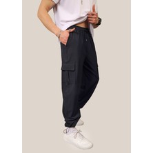 Eydamoon Likralı Lacivert Baggy Kesim Kargo Cepli Ayarlanabilir Paça Yazlık Eşofman Altı
