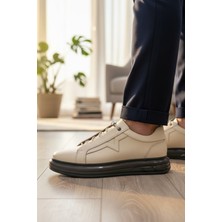 Enoch Hakiki Deri Yıldız Detaylı Günlük Erkek Sneaker Yüksek Comfort Taban