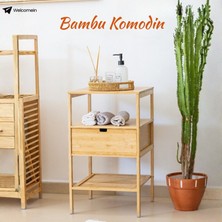 Welcomein Doğal Bambu Çekmeceli Çok Amaçlı Raf Komodin – Banyo & Ev Düzenleyici Dolap Şifonyer