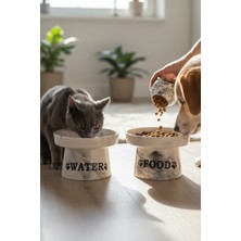 Feyza Design Yüksek Kaliteli Seramik Kedi Köpek Mama ve Su Kabı Çiftli Set
