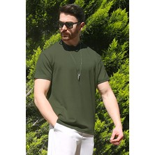 Eydamoon Erkek Haki Kışlık T-Shirt %100 Pamuk Modal Ipeksi Kumaş Bisiklet Yaka Nefes Alabilen Doku