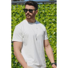 Eydamoon Erkek Beyaz Regular Likralı Süprem Kumaş %100 Pamuklu Bisiklet Yaka Kısa Kollu T-Shirt