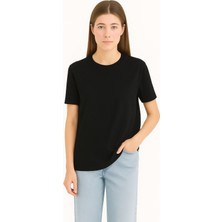 Eydamoon Kadın Regular Likralı Süprem %100 Pamuk Kumaş Bisiklet Yaka Basic T-Shirt