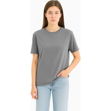 Eydamoon Kadın Regular Likralı Süprem %100 Pamuk Kumaş Bisiklet Yaka Basic T-Shirt
