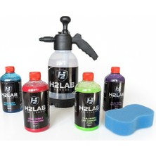 H2LAB Renkli Cilalı Oto Yıkama Şampuan Seti 4 Renk | Köpük Pompası + Yıkama Süngeri