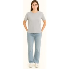 Eydamoon Kadın Regular Likralı Süprem %100 Pamuk Kumaş Bisiklet Yaka Basic T-Shirt