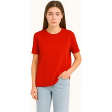 Eydamoon Kadın Regular Likralı Süprem %100 Pamuk Kumaş Bisiklet Yaka Basic T-Shirt