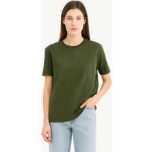 Eydamoon Kadın Regular Likralı Süprem %100 Pamuk Kumaş Bisiklet Yaka Basic T-Shirt