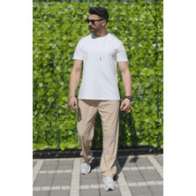 Eydamoon Erkek Beyaz Likralı Regular Kesim Süprem Kumaş %100 Pamuk Terletmez Ince T-Shirt