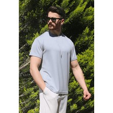 Eydamoon Erkek Gri Kışlık T-Shirt %100 Pamuk Modal Ipeksi Kumaş Bisiklet Yaka Nefes Alabilen Doku