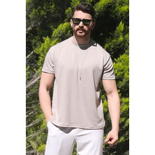 Eydamoon Erkek Taş Relaxfit Soft Touch Kırışmayan Modal Kumaş T-Shirt