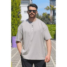 Eydamoon Erkek Taş Oversize Süprem %100 Pamuk Kumaş Bisiklet Yaka T-Shirt