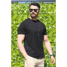 Eydamoon Erkek Siyah Regular Likralı Süprem Kumaş %100 Pamuklu Bisiklet Yaka Kısa Kollu T-Shirt