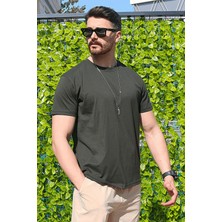 Eydamoon Erkek Haki Regular Likralı Süprem Kumaş %100 Pamuklu Bisiklet Yaka Kısa Kollu T-Shirt