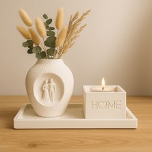 Miray Craft Dekoratif Çift Figürlü Vazo & Home Objeli Tepsi Seti – Stone Touch(Çiçekler Dahil Degildir)