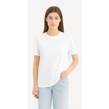 Eydamoon Kadın Regular Likralı Süprem %100 Pamuk Kumaş Bisiklet Yaka Basic T-Shirt