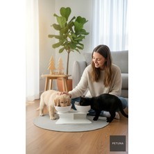 Feyza Design Iki Hazneli Beyaz Standlı Kedi Mama ve Su Kabı 350 ml