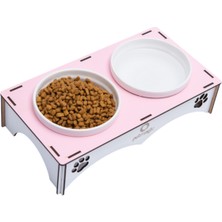 Feyza Design Ahşap ve Seramik Malzeme, Mini Irk Kediler ve Köpekler Için Mama Kabı