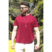 Eydamoon Erkek Bordo Relaxfit Soft Touch Kırışmayan Modal Kumaş T-Shirt