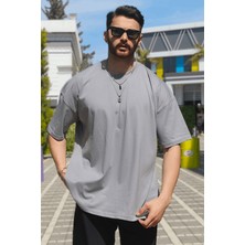 Eydamoon Erkek Gri Penye %10O Pamuk Oversize Rahat Kesim Kısa Kollu T-Shirt