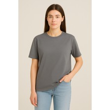 Eydamoon Kadın Regular Likralı Süprem %100 Pamuk Kumaş Bisiklet Yaka Basic T-Shirt