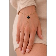 Şöhret Takı Aksesuar Şahmeran Dört Yapraklı Yonca Taşlı Çelik Üzeri 14K Altın Kaplama