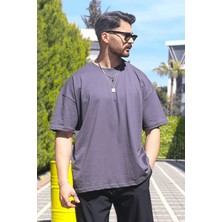 Eydamoon Erkek Füme Penye %10O Pamuk Oversize Rahat Kesim Kısa Kollu T-Shirt