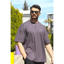 Eydamoon Erkek Füme Oversize Süprem %100 Pamuk Kumaş Bisiklet Yaka T-Shirt