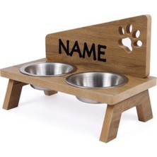 Feyza Design Ahşap ve Çelik Karışımlı Kedi ve Köpek Mama Su Kabı, Şık Tasarım