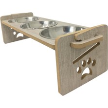 Feyza Design Ayarlanabilir Ahşap Kedi Mama ve Su Kabı Seti, 3'lü, Şık ve Dayanıklı