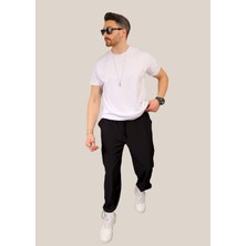 Eydamoon Erkek Siyah Baggy Kesim Kargo Cepli Paça Klipsli Kompak Spor Eşofman Altı