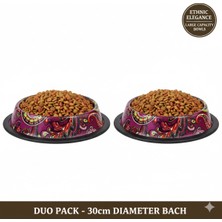 Feyza Design 2'li 30 cm Paslanmaz Çelik Köpek Mama ve Su Kabı, Kaydırmaz Tabanlı, Etnik Desenli