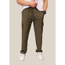 Eydamoon Erkek Haki Likralı Baggy Kesim Kargo Cepli Ayarlanabilir Paça Yazlık Eşofman Altı