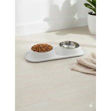 Feyza Design Modern Ikili Pet Besleme Ünitesi, Şık Mat Beyaz Tasarım
