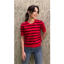 Leilaa Bisiklet Yaka Çizgili Triko Kazak