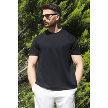 Eydamoon Erkek Siyah Relaxfit Soft Touch Kırışmayan Modal Kumaş T-Shirt