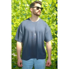 Eydamoon Erkek Füme Oversize Modal %100 Pamuk Kumaş Rahat Kesim Bisiklet Yaka T-Shirt