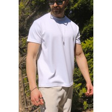 Eydamoon Erkek Beyaz Kışlık T-Shirt %100 Pamuk Modal Ipeksi Kumaş Bisiklet Yaka Nefes Alabilen Doku