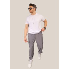 Eydamoon Erkek Metalik Baggy Kesim Kargo Cepli Paça Klipsli Kompak Spor Eşofman Altı