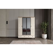 Doressa Merz Walnut 4 Kapılı Camlı Gardırop
