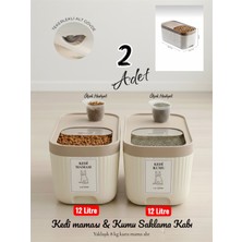 Feyza Design 2 Adet 12L Kedi Maması ve Kedi Kumu Saklama Kabı Tekerlekli