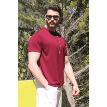Eydamoon Erkek Bordo Kışlık T-Shirt %100 Pamuk Modal Ipeksi Kumaş Bisiklet Yaka Nefes Alabilen Doku