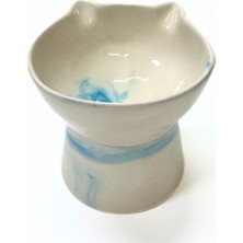 Feyza Design Mavi Desenli Kedi Figürlü 400 ml Seramik Mama ve Su Kabı