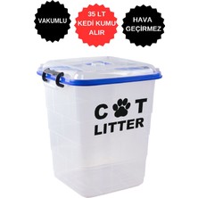 Feyza Design Büyük Boy Vakumlu Sızdırmaz Kedi Kumu Saklama Kabı 35 Lt, Hava Geçirmez