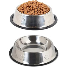 Feyza Design Paslanmaz Çelik Kedi Köpek Mama ve Su Kabı, Kaydırmaz Alt Taban 22 cm