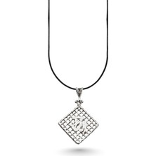 Oya Silver Hasır Örgü Allah Yazılı Kare Model Gümüş Kolye 4.5x3.1cm [OYSY147]